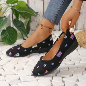 Dames Boheems Canvas Loafers Geborduurd Gerafelde Randen Casual Instappers Flats Etnische Stijl Comfort Schoenen