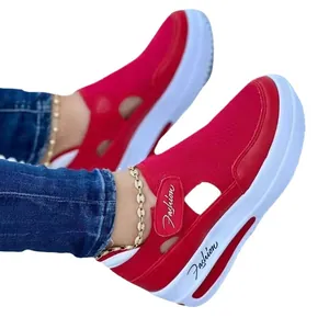 Κόκκινα αναπνέοντα casual αθλητικά παπούτσια fly-knit με σκρατς γυναίκες