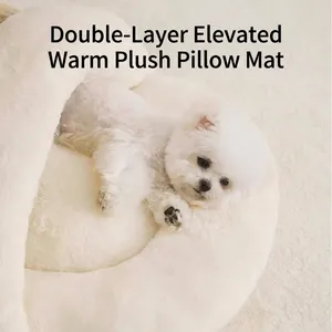 Letto accogliente in peluche per cani e gatti con cuscino in velluto caldo bianco