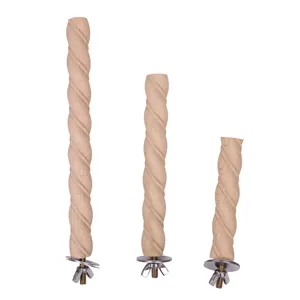 Set of three natural wood spiral bird perches in different sizes with metal fixings
