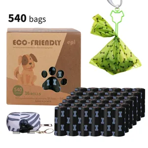 Set of 36 rolls of EPI biodegradable dog poop bags with zebra pattern dispenser and 540 bags