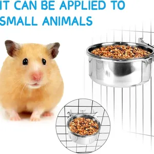 Stainless steel pet food bowl for birds and hamsters with cage clip