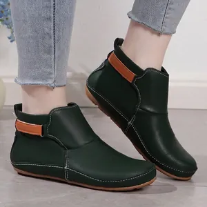 Bottines Martin Mode Femme Peau de Mouton Bottines Plates Décontractées avec Bande Auto-agrippante