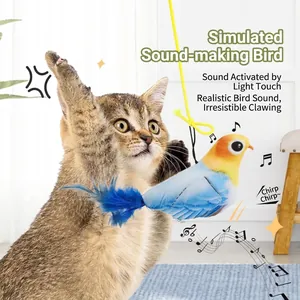 Simulation Electronic Bird Cat Toy Interactive Plush Chirping Bird With Suction Cup Elastic Rope Hanging Self-Hey Cat Toy Pet Supplies