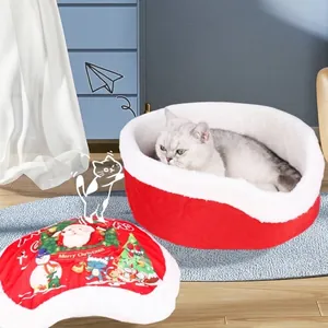 Accogliente cuccia per gatti a tema natalizio con coperchio rimovibile e motivo Babbo Natale
