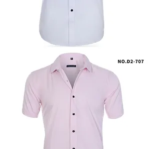Detail of men's short sleeve stretch shirts in pink and white for business casual wear