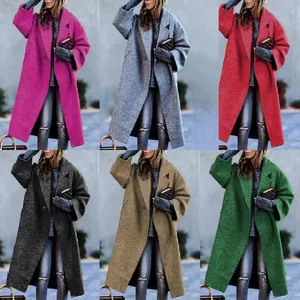 Six color variants of women's long lapel woolen coats for autumn and winter