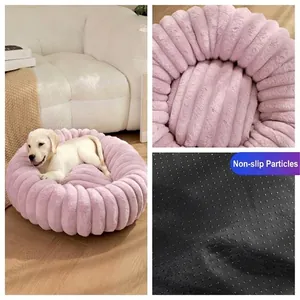 Lit rond en peluche chaud pour animaux avec fond antidérapant pour chiens et chats