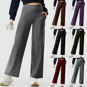 Detailed layout showing high waist yoga pants in various colors and side pockets