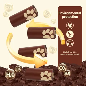 Eco-friendly recycled pet waste bags with chocolate scent for easy dog poop cleanup