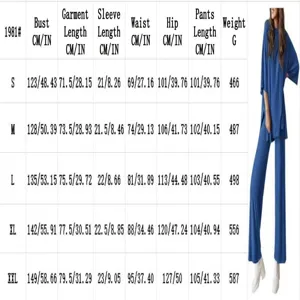 Women's loose solid color short sleeve top and pants lounge set size chart details