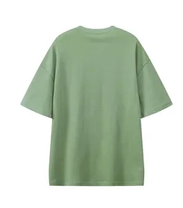 Rear perspective of a heavy sage green oversized drop shoulder cotton t-shirt for men