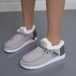 Damen Winter-Loafer in Grau mit warmem weißem Kunstfellfutter und dicken Sohlen