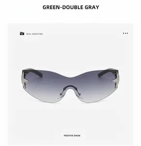 Frontal view of stylish star-detailed wrap-around sunglasses with gradient gray lenses