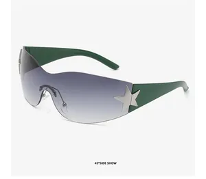 Fashionable wrap-around star sunglasses for unisex, 45-degree side view detail shot