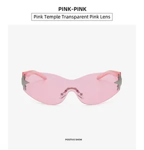 Front view of pink wrap-around sunglasses with silver star accents