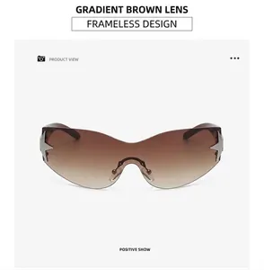 Front view of brown gradient shield sunglasses with silver star accents for fashion.