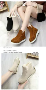 Detailed view of warm winter snow boots featuring plush lining and chunky platform soles.