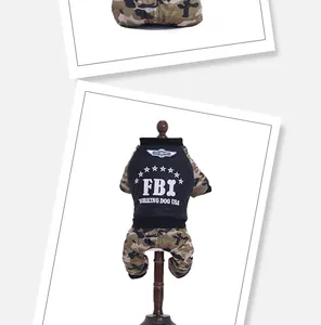 Detailed view of FBI camouflage dog winter jacket for small breeds with Working Dog print