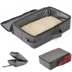 Détail du bac à litière de voyage pliable avec doublure étanche et poche filet