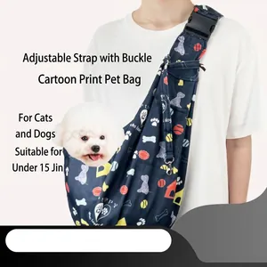 Adjustable Pet Sling Carrier Bag For Cats Small Dogs Cartoon Print Polyester Breathable Crossbody Travel Bag For Puppy Kitten