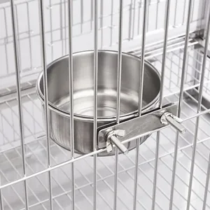 Durable stainless steel pet bowl with secure cage mount for dogs and cats