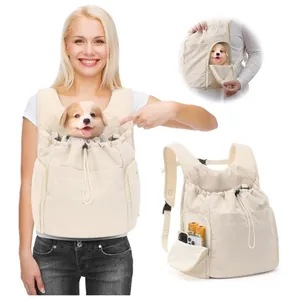 Breathable Large Capacity Pet Carrier Bag For Cats Small Dogs Outdoor Portable Chest Backpack Polyester Mesh Adjustable Strap