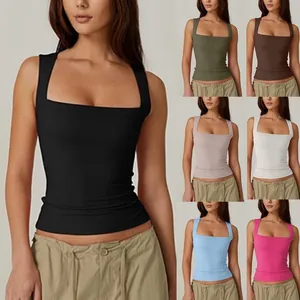 Canotte basic da donna con scollo quadrato, senza maniche, vestibilità slim multicolore