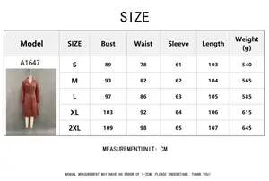 Comprehensive size guide for Western style suede long trench coat with measurement details.