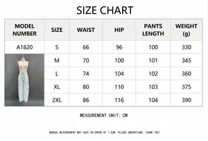 Detailed size chart for women's high street cargo pants with measurements in cm