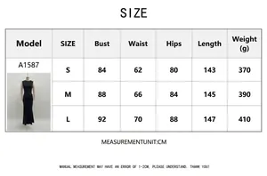 Accurate size chart for the black sleeveless pleated maxi dress with CM and gram measurements