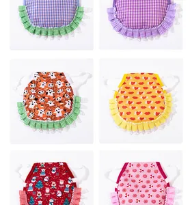 Collection of assorted colorful hen aprons with festive patterns for poultry feather protection
