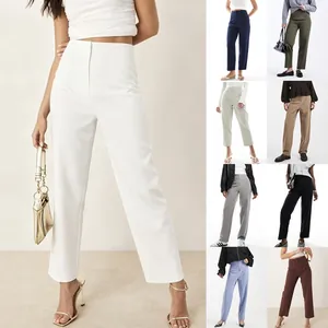 High-waisted straight-leg trousers in multiple colors for professional and casual wear.