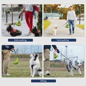 Professional hands-free dog waste bag holder clips for walking and hiking scenarios.