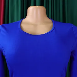 Close-up of royal blue round neck dress featuring high-quality textured fabric detail