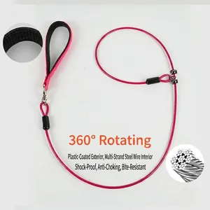 Detail showing the heavy duty steel wire core and 360 degree swivel of the dog leash