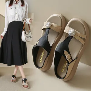 Damen Mode Strass Slides Plateau Hausschuhe Mikrofaser Farbblock Weiche Sohle Sandalen Sommer Outdoor Schuhwerk