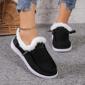 Bottes de neige d'hiver noires pour femmes avec semelles épaisses et doublure peluche