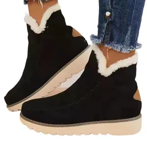 Bottines d'hiver noires pour femmes avec doublure en fausse fourrure et semelle plateforme