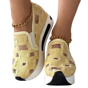 Zapatillas de lona amarillas con plataforma para mujer y diseño de malla transpirable