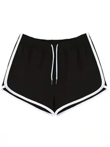 Pantaloncini sportivi neri da donna con bordino bianco e coulisse, stile estivo casual