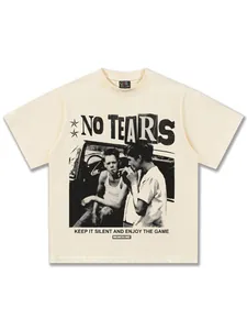 Oversized cream heavyweight cotton T-shirt with American retro portrait print