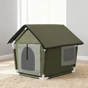 Casetta impermeabile per animali domestici piccoli cani e gatti in colore verde oliva