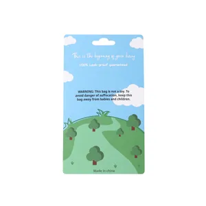 Detailed view of the eco-friendly waste bag dispenser packaging card with safety warning