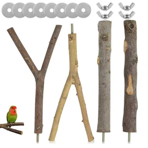 Natural Wood Bird Perch Set For Cage Branch Stand Stick Parrot Budgie Paw Grinding Exerciser Toy Standing Wood Accessory