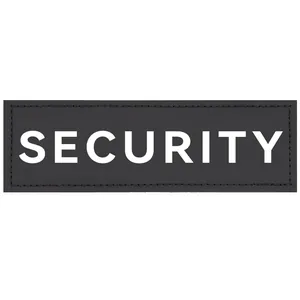 Detailansicht eines schwarzen SECURITY-Aufnähers mit weißer Schrift für K9-Hunde