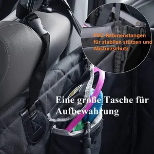 Détail de la housse de siège auto pour chien avec barres en PVC et poche de rangement