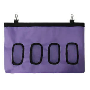 Durable purple hanging hay feeder bag for rabbits and guinea pigs with 4 feeding holes