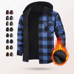 Men's Casual Plaid Hooded Shirt Jacket Fleece Lined Long Sleeve Button Down Warm Shacket For Winter Everyday Outerwear