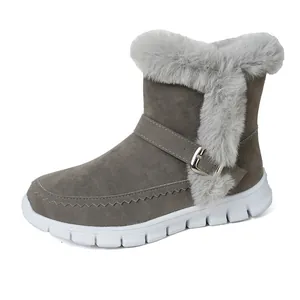 Bottes de neige d'hiver grises pour femmes avec doublure chaude en fausse fourrure